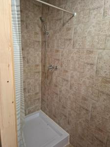 a bathroom with a shower with a tub and a shower at Mara Ház in Lengyel +34 photos