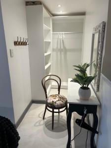 a room with a chair and a table with a plant at Private big Apartment in Eversdal