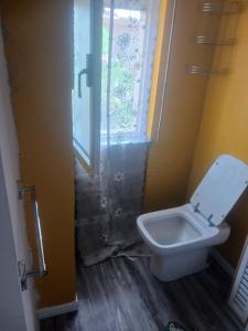 a bathroom with a toilet and a window at B&b Cleopatra in Scalea