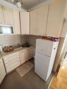 a kitchen with a white refrigerator and a sink at Studio Centar in Trebinje