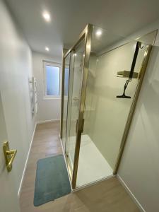 a walk in shower with a glass door at Belle escale by LV in Dieppe +8 photos