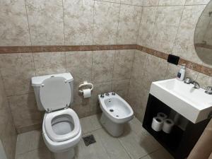 a bathroom with a toilet and a sink at La Pampa Apartment in General Roca +7 photos