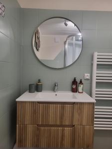a bathroom with a sink and a mirror at Les 3 Nuances in Saint-Suliac +23 photos