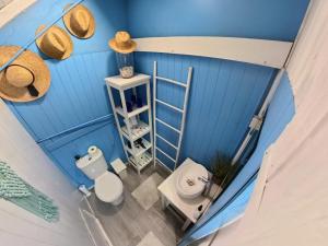 an overhead view of a bathroom with a toilet at Casa dos Flamingos in Murtosa +38 photos