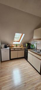 a kitchen with a sink and a window in it at Ferienwohnung Mone - Wohlfühlen am Thüringer Meer in Ziegenrück +11 photos