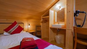 a bedroom with a bed and a sink in a room at Naturfreunde Hostel Grindelwald in Grindelwald