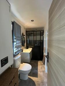 a bathroom with a white toilet and a sink at Maison cosy au calme in La Colle-sur-Loup