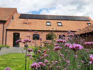 a house with solar panels on the roof at B&B Tantine in Retie