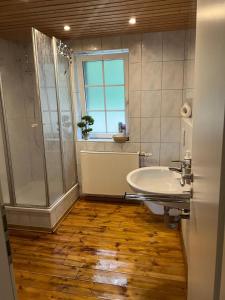 a bathroom with a shower and a sink at Mehrere Zimmer in erster Lage in Siegen +31 photos