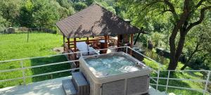 a hot tub in a gazebo in a field at Colt de rai in Secăria