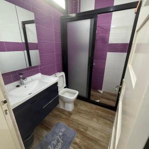 a bathroom with a sink and a toilet with purple walls at World Prestige Properties in Dakar