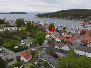 an aerial view of a town with a marina at Villa house in Son Old Town - Oslo Fjord in Vestby +43 photos