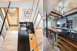 two images of a kitchen and a living room at Villa house in Son Old Town - Oslo Fjord in Vestby