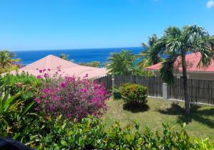 a garden with pink flowers and a fence at chez Brigitte et Michel in Les Anses-dʼArlets +15 photos