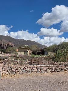 a stone retaining wall with a house in the background at Casas de Juella -Juella-Tilcara in Tilcara