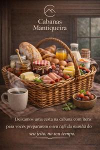 a basket filled with food on top of a table at Cabana do Mato com ofurô, cesta para café da manhã e pet friendly in Gonçalves