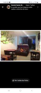 two pictures of a living room with a table and a couch at Hostal Santa Maria City in Santa Marta