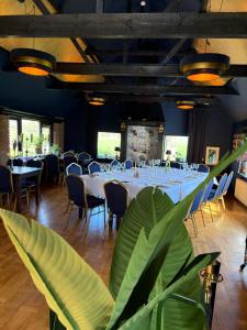 a dining room with a long table and chairs at benbmeestervankampen in Oosterwolde