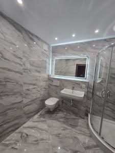 a bathroom with a toilet and a sink at RS Zimmervermietung in Zülpich