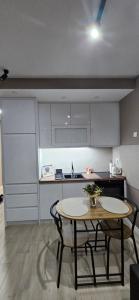 a kitchen with a table and two chairs and a table at Apartman Filip in Paraćin