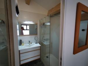 a bathroom with a sink and a shower at "La Parenthèse balarucoise" in Balaruc-le-Vieux +5 photos