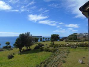 a view of a field with the ocean in the background at Complejo Turistico Arena Gruesa in Ancud +27 photos