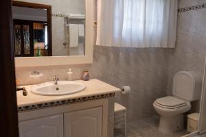a bathroom with a sink and a toilet and a mirror at Casa da Lala - Alojamento a 4km de Fátima in Fontainhas +58 photos