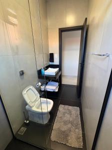a small bathroom with a toilet and a sink at New House, Long Stay in Maringá +12 photos