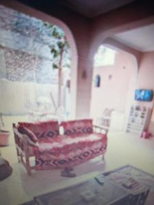 a living room with a red couch and a tree at Bob marley luxor in Luxor +29 photos