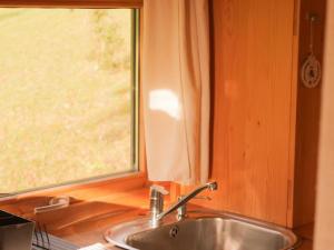 a sink in a kitchen with a window at Cabane cosy pour 2 avec jacuzzi - API-1-52-2485 in Saint-Amand-de-Coly +28 photos