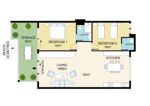 a floor plan of a house at Beachfront! 2 Bedroom Apartment A3 - 110 Sqm in Ko Lanta +31 photos
