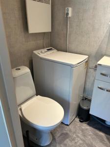 a small bathroom with a toilet and a sink at Sommartornsgård in Munkedal
