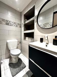 a bathroom with a toilet and a sink and a mirror at Au Cocon Alsacien in Wintzenheim +18 photos