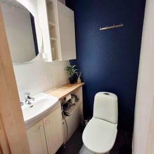 a bathroom with a white toilet and a sink at Nordic City Home in Lahti +10 photos