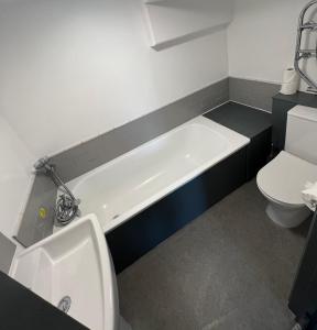 a bathroom with a bath tub and a toilet at The Fourways Inn in Saint Minver +14 photos