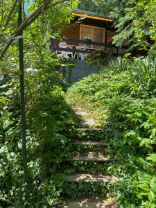 a set of stairs leading up to a house at Olívia Vendégház Orfű in Orfű