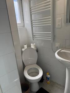 a small bathroom with a toilet and a sink at Studio in Remiremont