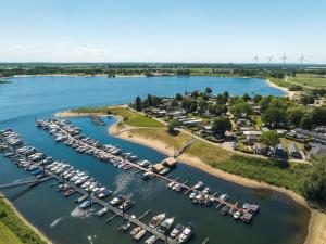an aerial view of a marina with boats in the water at FerienChalet-Icra in Lathum