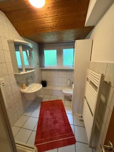 a small bathroom with a sink and a toilet at Ferienwohnung Stephinsky in Bad Münstereifel