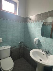 a bathroom with a toilet and a sink at Vila Vadeha in Pogradec +85 photos