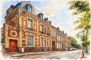 a painting of a building on a street at La Villa in Rouen
