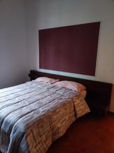 a bedroom with a bed with a large screen on the wall at Maison Platone Jolie in Alessandria
