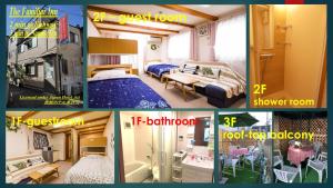a collage of four pictures of a room at The Familiar Inn ー 2 min walk to subway, 5 min to Namba Station in Osaka