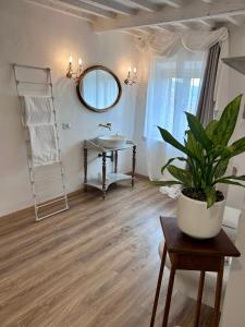a bathroom with a sink and a mirror and a plant at Palazzo Calderini in Castiglion Fiorentino