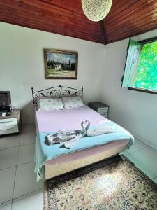 a bedroom with a bed with a towel on it at Eco Charme da Bodoquena in Bodoquena +9 photos