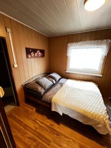 a bedroom with a bed in a room with a window at Katka in Cheb