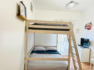 a bunk bed in a small room with a ladder at Charme et confort in Montévrain