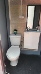 a bathroom with a white toilet and a sink at Apartaments Kandy 2 in Calafell