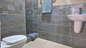 a bathroom with a toilet and a sink at Emo Guesthouse in Kpandu +17 photos