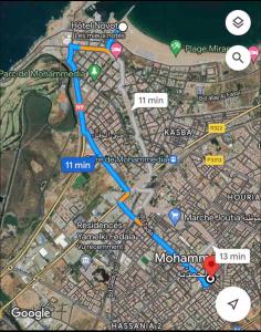 a map of a city with different colored roads at Apparemment à mohammadia in Mohammedia